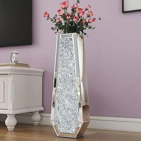 Silver Crystal Glass Floor Vase