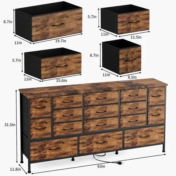 63.3” TV Stand Dresser with Storage Drawers