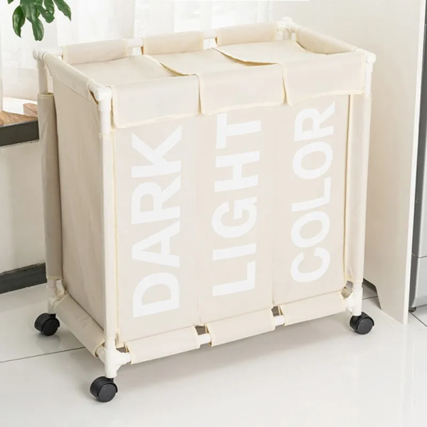 Rolling Laundry Basket Organizer – 3 Compartment