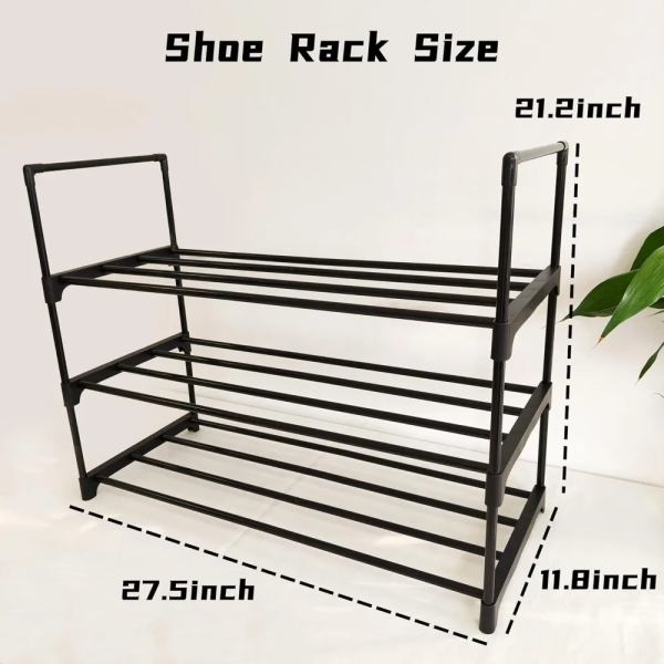 3 tier metal shoe rack for organizing shoes in a closet, entryway, or bedroom